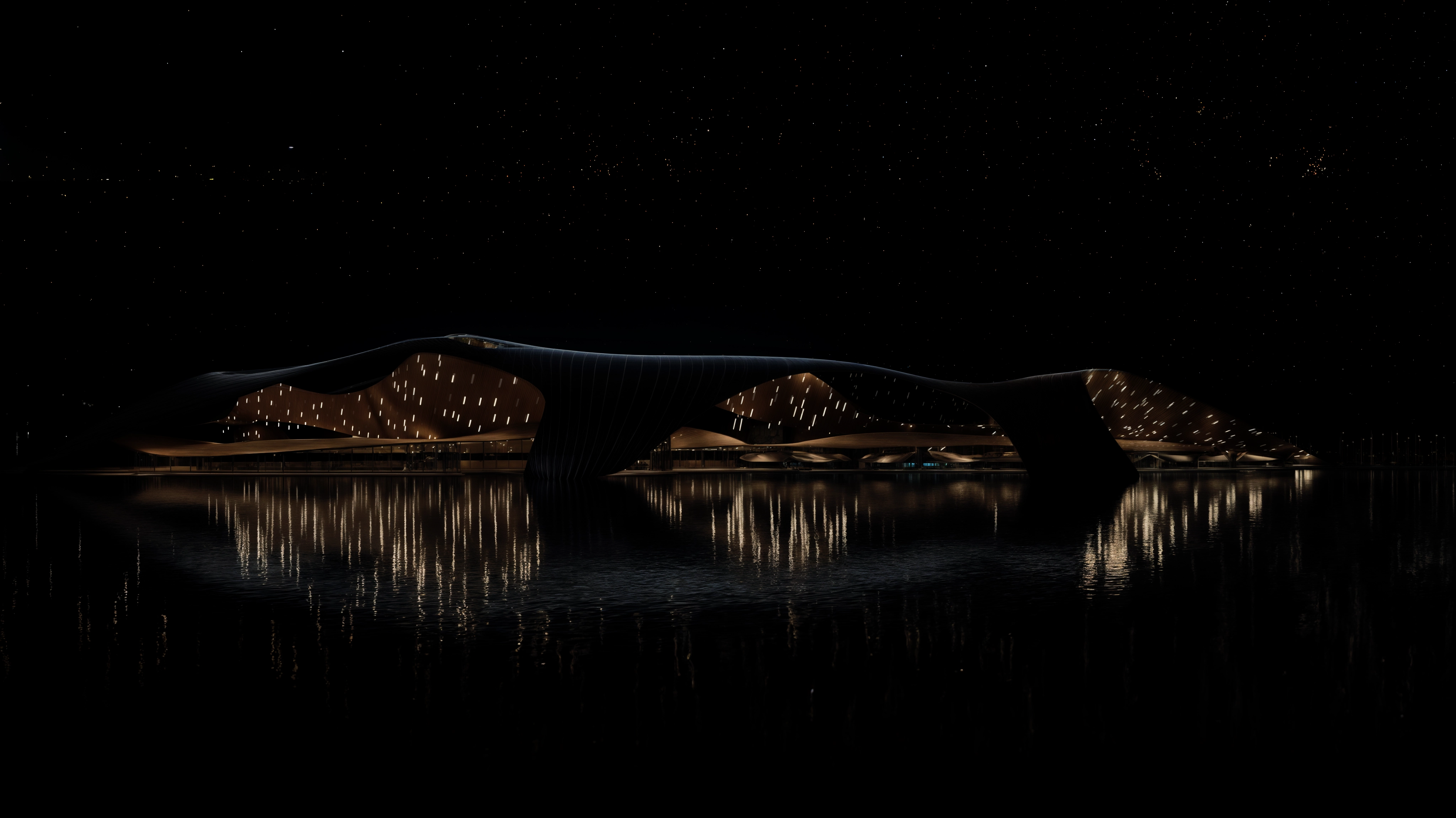 Night View of NEOM Aquatic Sports Center