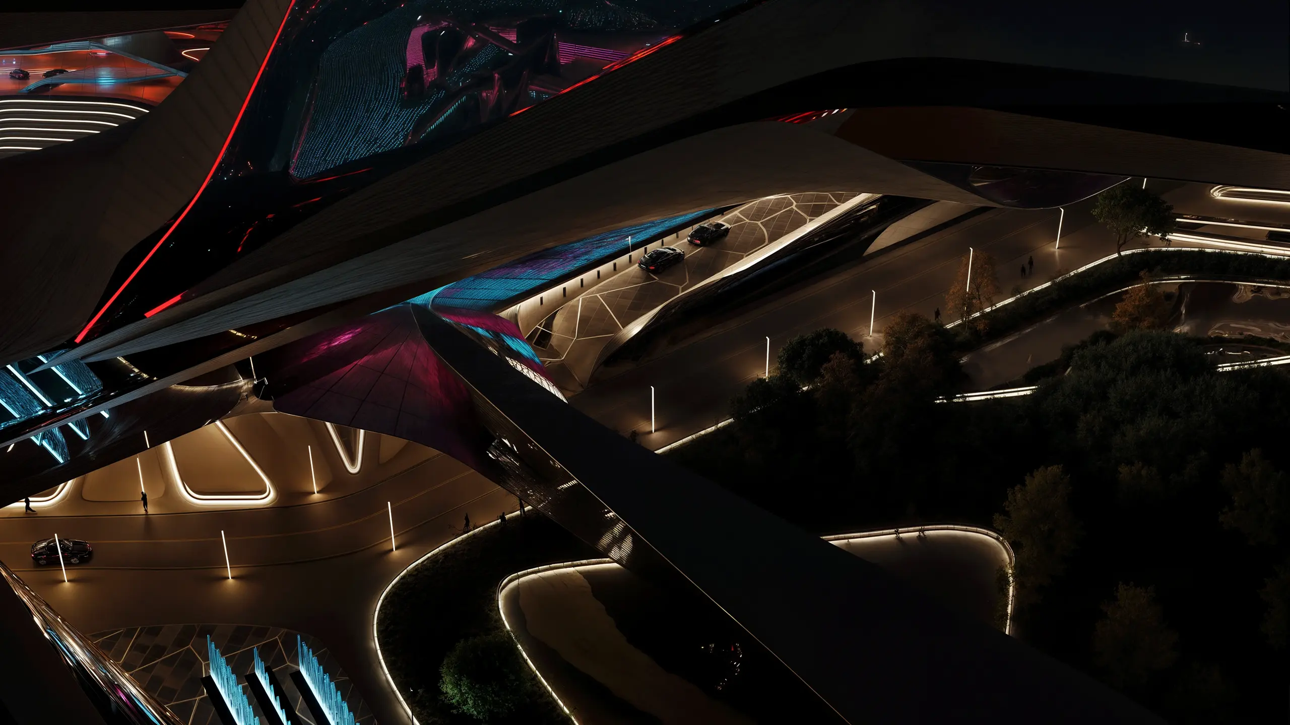 Futuristic Expo City architecture, an Innovative Cutting-edge Expo City pavilion design, urban planning embracing the Expo 2020 legacy.